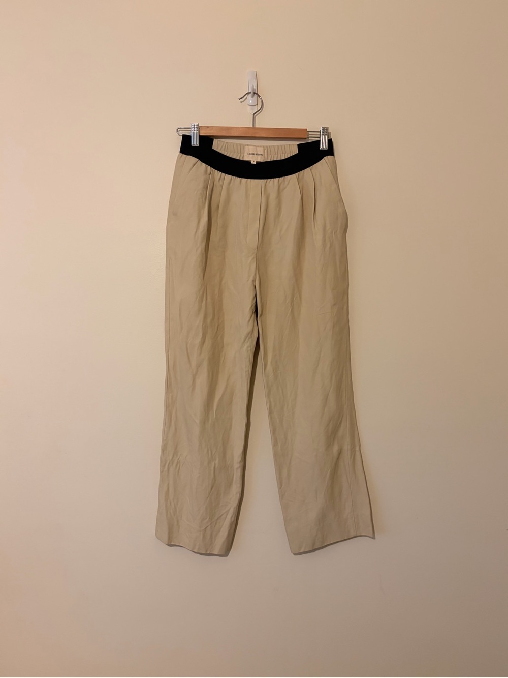 Loulou Studio Black-Trim Beige Trousers